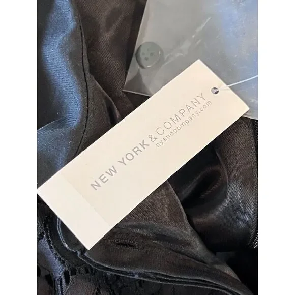 NEW YORK & COMPANY Black Lace Overlay Dress w/ Collar Size XLARGE Collared Lined - Picture 7 of 11